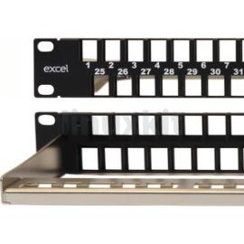 Excel Unloaded 48 Unscreened Port Keystone Patch Panel Frame 1U Black
